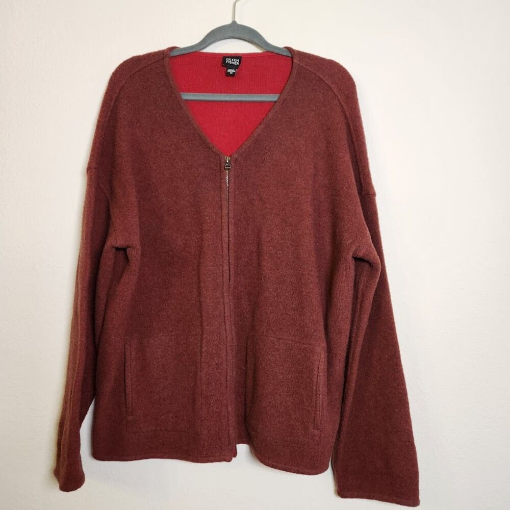 Eileen Fisher Reversible Zip Lambswool & Cotton Cardigan Sweater Jacket | Size M